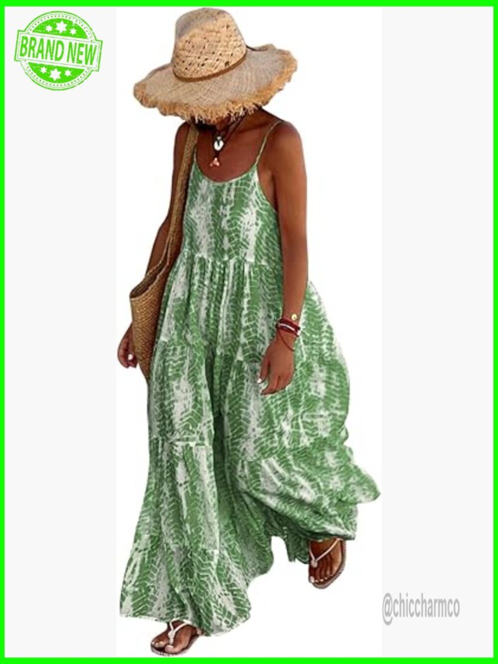 Spaghetti Strap Scoop Neck Floral Maxi Dress with Pockets Flowy Boho Long
